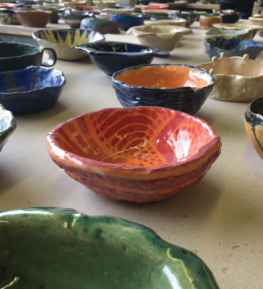 Close-up of glazed ceramic bowls