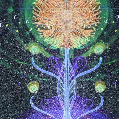 Psychedelic Orange Green flower-like object.