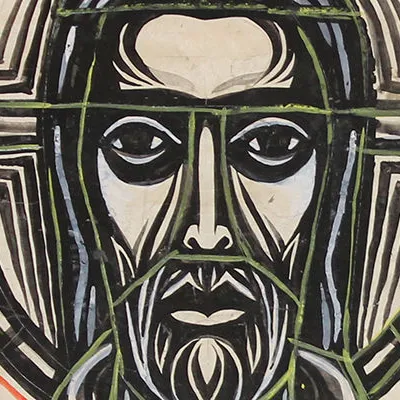 Banner made from I Am the Vine and You Are the Branches tempura painting of Jesus Christ