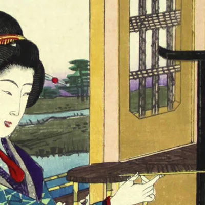 Japanese print of a woman in a tea ceremony