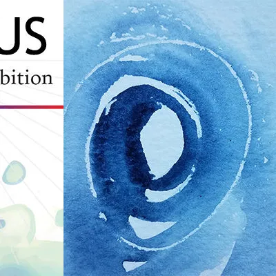 Water images with text: Curious - Senior Juried Exhibition