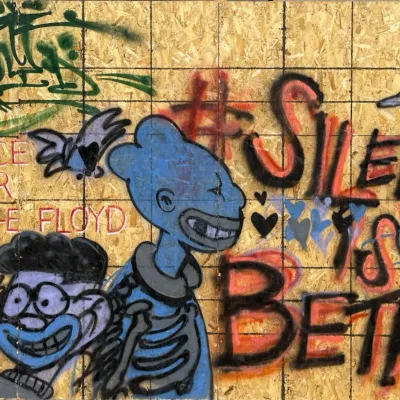 Papa Young Vision, Silence is Betrayal, 2020_Eastside Coop_plywood and spray paint-96x182.5
