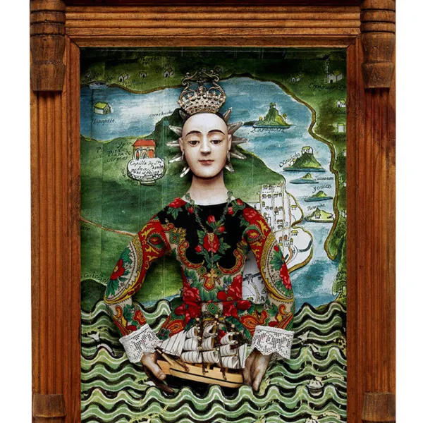 Our Lady the Navigators Painting of figure with wooden frame