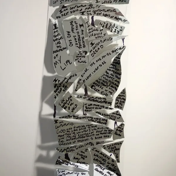 Kathryn Ward "An Exercise in Caution," permanent ink on glass, 11.5"x 36"