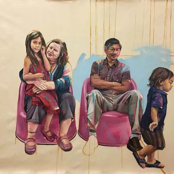 Aryca, Win, Lula Than and Aven Than 2017, oil, pastel and acrylic on canvas, 54 x 61”