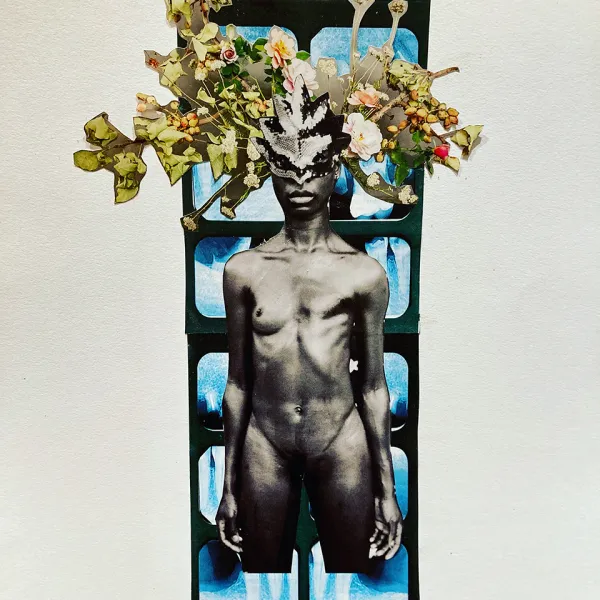 "Flesh and Bone," multi-media collage, 17” x 14”