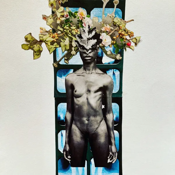 Kimberly Marie Ashby, PhD "Flesh and Bone," multi-media collage, 17” x 14”