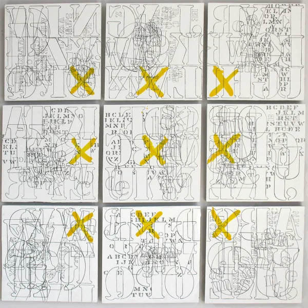 Loretta Bebeau "Complicit," graphite on sheetrock, 36” x 36”