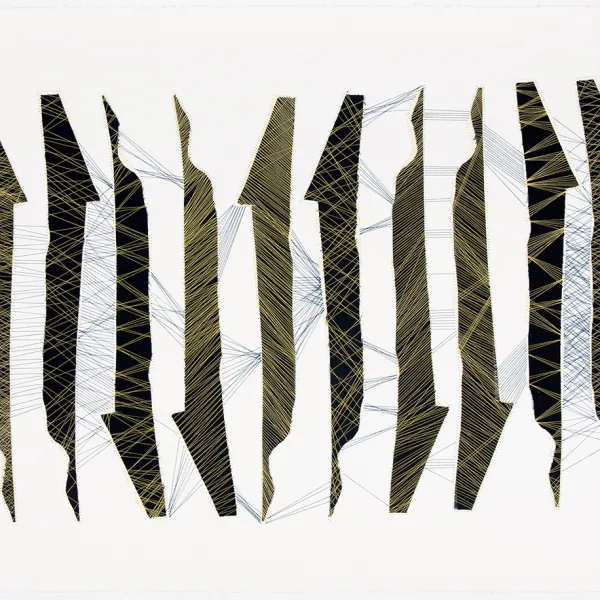 Rachel Breen "Map of the Uprising*," fabric scraps & thread on paper, 22” x 30”