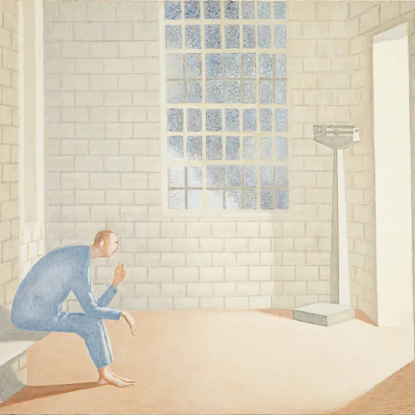 Man with Mirror 1999, oil on canvas, 19 x 24", Courtesy of the Estate of David Byrd