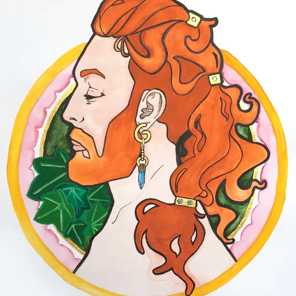 MaryJane F. Eischen Dichotomy of Mucha, 2020 | gouache, watercolor, acrylic ink, 12x10", NFS
