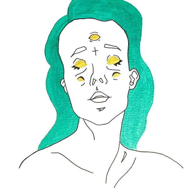 MaryJane F. Eischen "I feel like an alien on my own planet," watercolor & India Ink, 9” x 12"