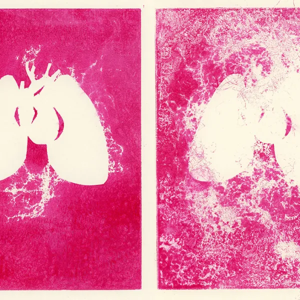 MaryJane F. Eischen Asthmatic Static, 2017 | collagraph, 8x12", $100
