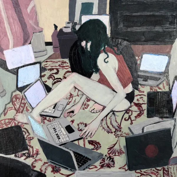 Casey Grengs "screens," acrylic on wood panel, 12”x 12” x 1.5”