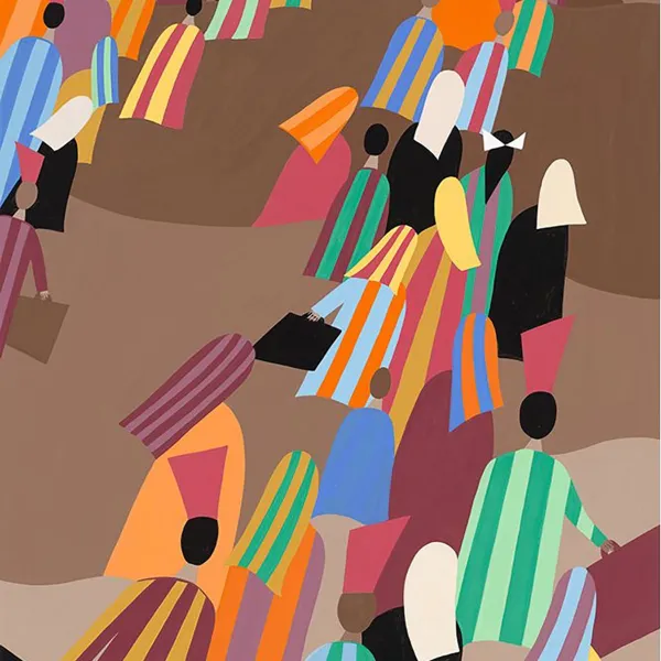 Helen Zughaib "Syrian Migration Series #7," gouache on board, 18"x12"