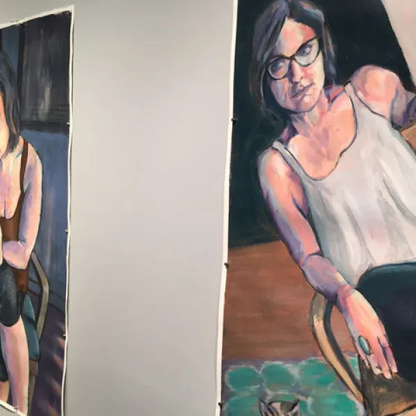 Laura Grant Untitled acrylic on paper paintings (detail), 44 x 28" (left), 44 x 31.5" (right)