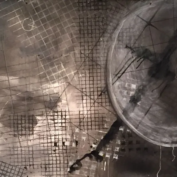 Karie Amstutz Dark Exploration, mixed media, 35 x 48"