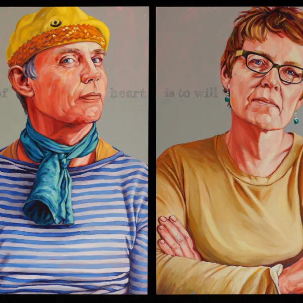 Jay Torvik and Beth Bergman, 2013. Oil on two panels, 24 x 37". Two portraits.
