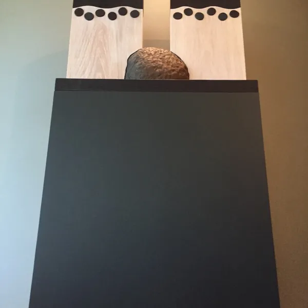 Dennis Kalow "Yucatan," wood & stone, 21"W x 11"D x 18.25"H