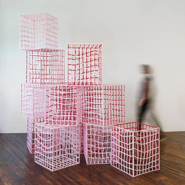 Sarah Kusa Detail, "Containment Strategies," 2022, mixed media. Photo by Jeff Cords.