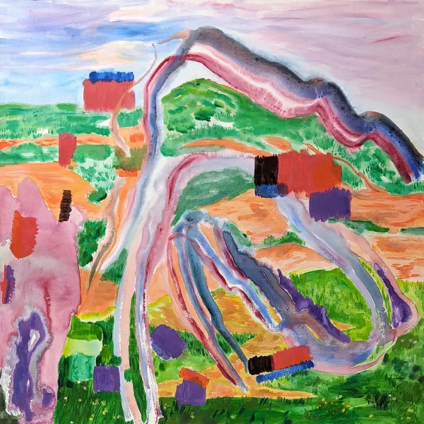 Jennifer Lord "Landscape (Geode Ribbons)," acrylic on linen, 36” x 36” x 1.5”