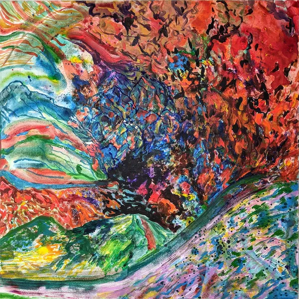 Jennifer Lord "Our House is on Fire," acrylic and ink on canvas, 36” x 36” x 1.5”