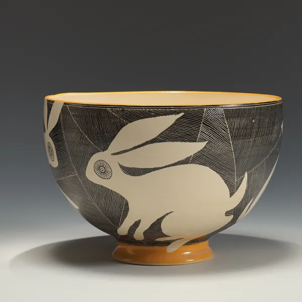"Rabbit Bowl," 1996, white stoneware with slips Elisabeth Maurland