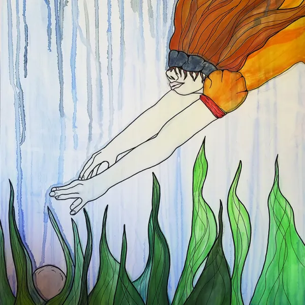 Autumn Nuss "Searching," acrylic on canvas, 36” x 24”