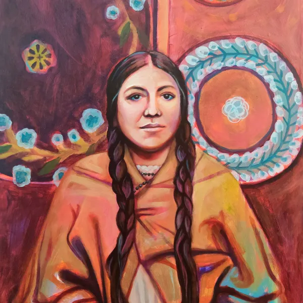 Leslie Barlow, Marie Louise Bottineau Baldwin, 2020 | oil on panel, 24x17.5” Portrait of Marie Louise Bottineau Baldwin, attorney, Native American rights activist, and suffragist.