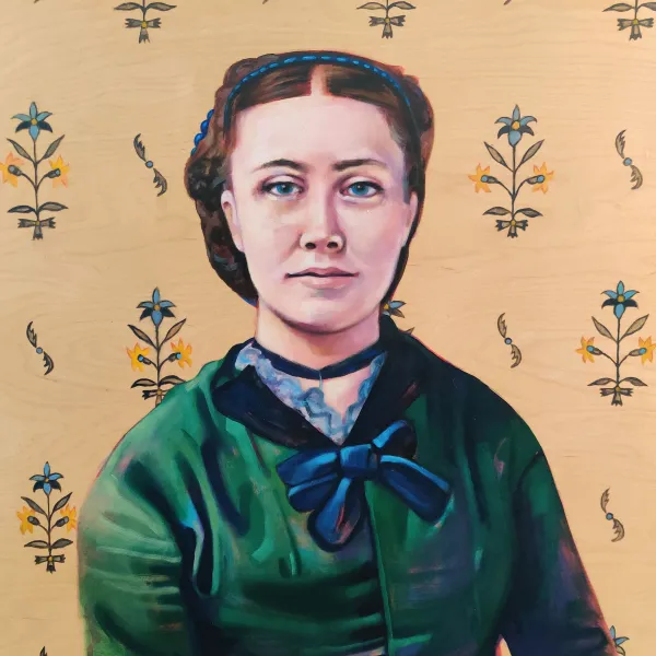 Leslie Barlow, Julia Nelson, 2020 | oil on panel, 24x24” Portrait of Julia Nelson.