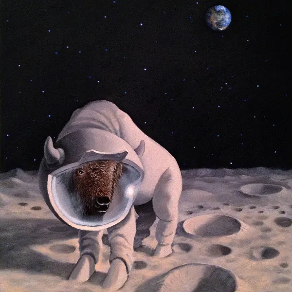 "The Bison Has Landed," oil on panel, 14” x 11” Chris Rackley
