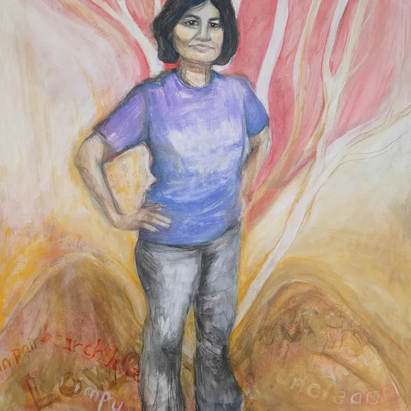 Susan Armington "Portrait of Fawzia Khan," acrylic on canvas, 48"x36"