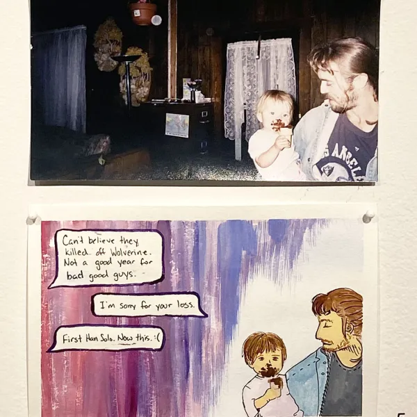 Sydney Ockenga "Hey Dad, it's Syd," (detail), photo, watercolor, gouache, 4" x 6’’ each | NFS