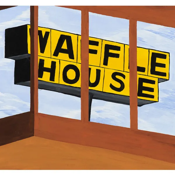 painting, Waffle House sign seen through four windows
