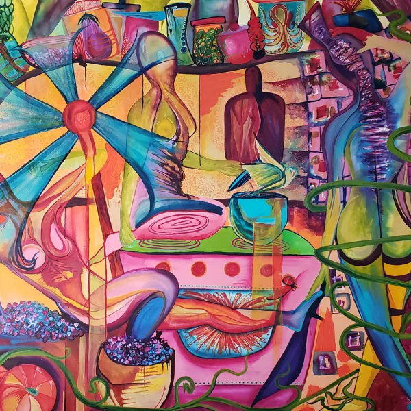 D. Helene Woods "Cinderellies," acrylic on canvas, 72” x 84”