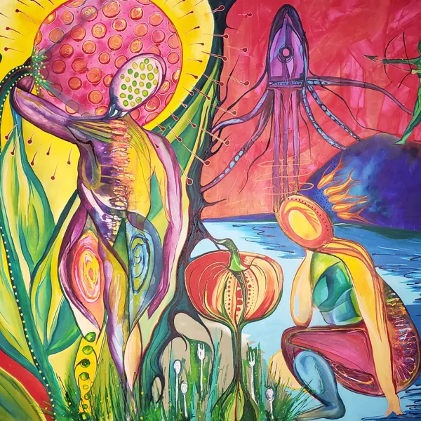 D. Helene Woods "Ponder," acrylic on canvas, 84” x 72”