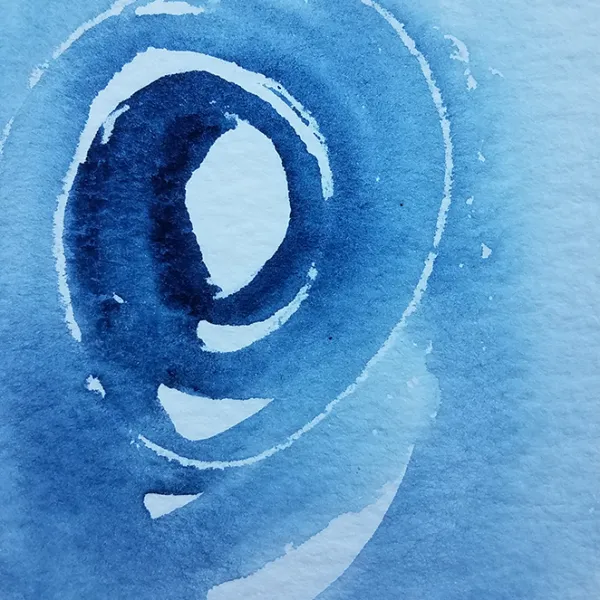 watercolor on watercolor paper, 10 x 13.5" Blue Circles (detail)