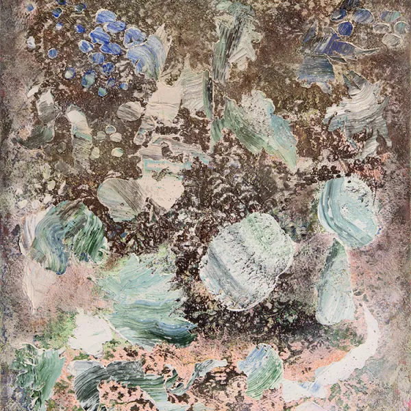 Untitled Vanitas, 2018 Kimberly Benson, oil and enamel on lace on canvas, 52 x 40"