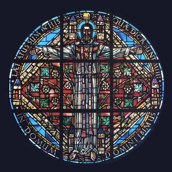 stained glass, 1939, window designed by Ade Bethune and executed by Charles Connick Studios, Boston, Massachusetts