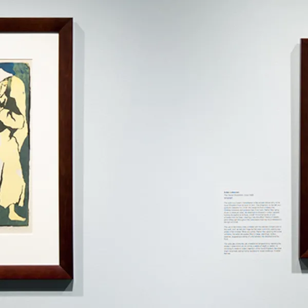LEFT: Barbara Pfeifer, Susanna, serigraph, 1956, St. Catherine University Permanent Collection (Accession No. 2013.0.817), RIGHT: Artist unknown, The Good Shepherd, serigraph, circa 1956, St. Catherine University Permanent Collection (Accession No. 2013.0.1363)