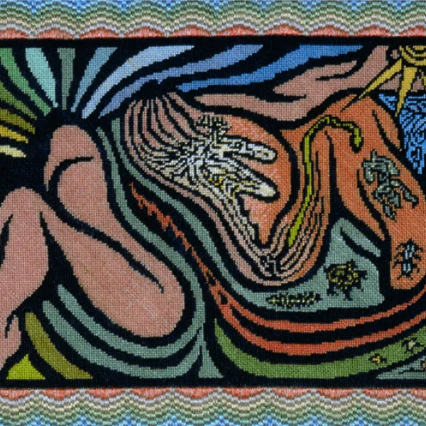 Creation of the World PP2 Judy Chicago, 1984, petit point (needleworker: Jean Berens), 10.75 x 15", Courtesy: Through the Flower ©Judy Chicago