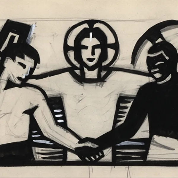 Catholic Worker Masthead ink on paper, 1935, sketch of a masthead design for the Catholic Worker newspaper