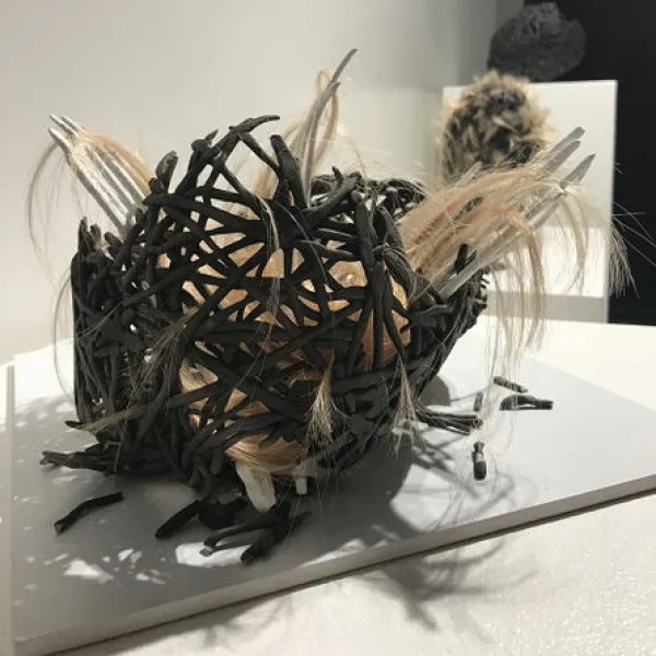 Dar Eckert Go Forth, Raku fired ceramic, hair, 12 x 8 x 8", 2019