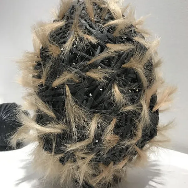 Cocoon, Raku fired ceramic, hair, 10 x 6 x 6", 2019