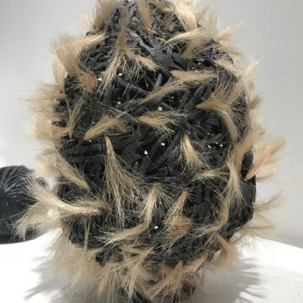 Dar Eckert Cocoon, Raku fired ceramic, hair, 10 x 6 x 6", 2019