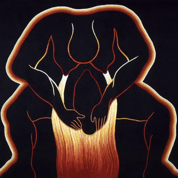 Hatching The Universal Egg E5: Birth Power Judy Chicago, 1984, embroidery (needleworker: Sandie Abel), 14.5 x 14.5", Courtesy: Through the Flower ©Judy Chicago