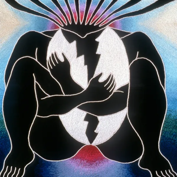 Hatching The Universal Egg E3 Judy Chicago, 1984, embroidery (needleworker: Kris Wetterlund), 14 x 14”, Courtesy: St. Catherine University's Fine Art Collection