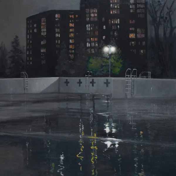 Poolscape 1 (St Louis Park Public Pool Nocturne) 2012, oil on panel, 30 x 30"