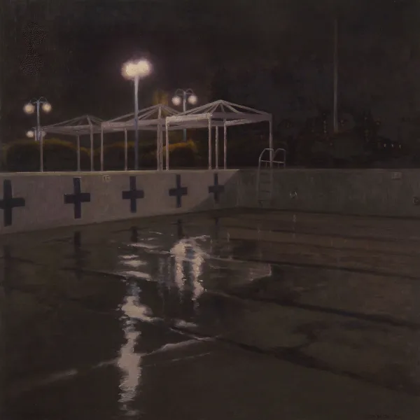 Poolscape 2 (St Louis Park Public Pool Nocturne) 2012, oil on panel, 30 x 30"