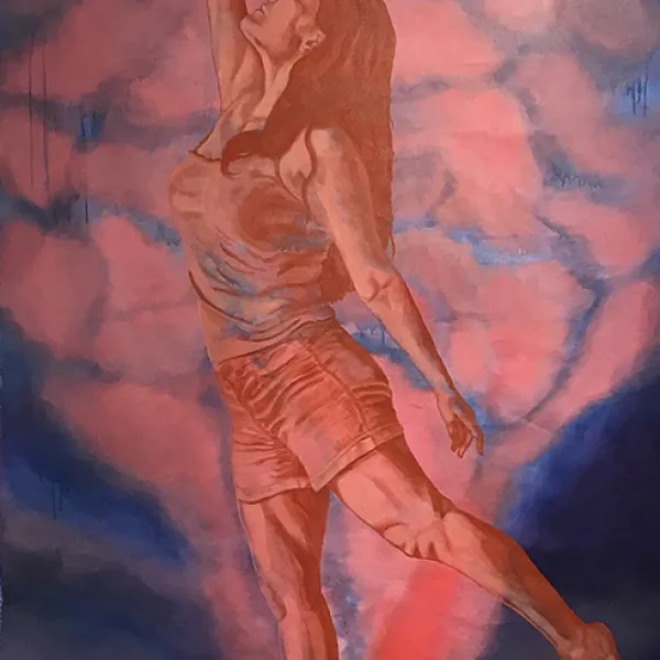 Katherine Glass The Birth of Phoenix, acrylic on canvas, 104 x 53", 2019